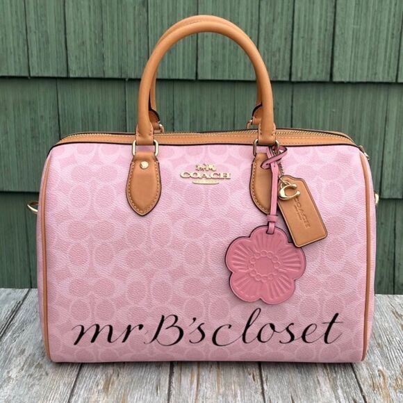 Coach Handbags - Coach Rowan Large Satchel Bag In Signature Canvas With Charms Powder Pink Purse